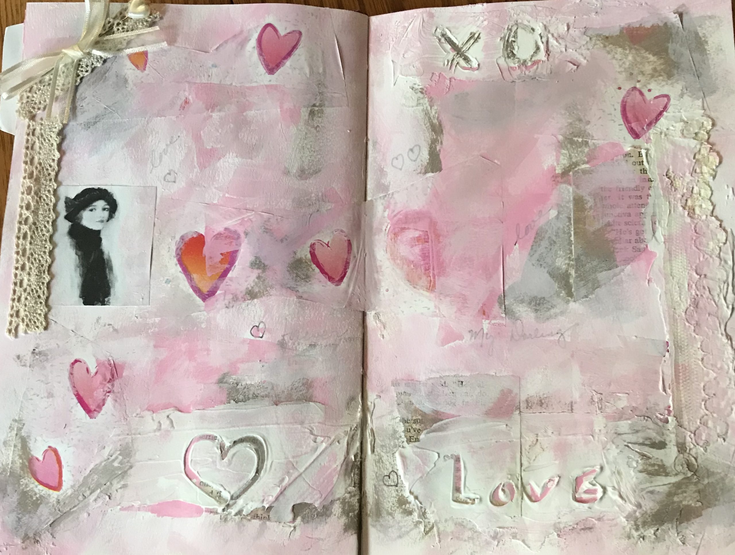 Hearts of Love Art Journaling Page